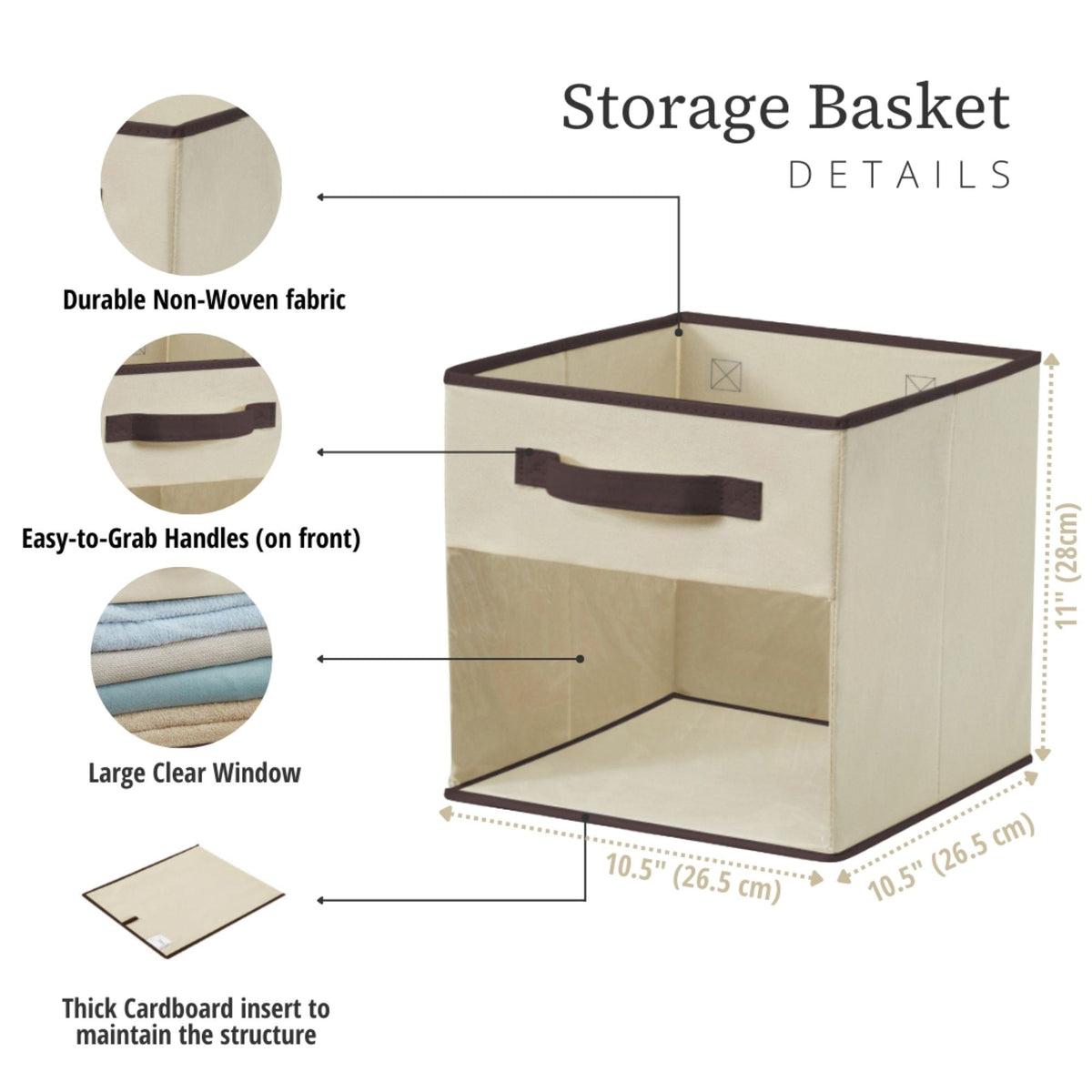 Decomomo Collapsible Transparent Front Cube, 11-in, 6-pk, Beige