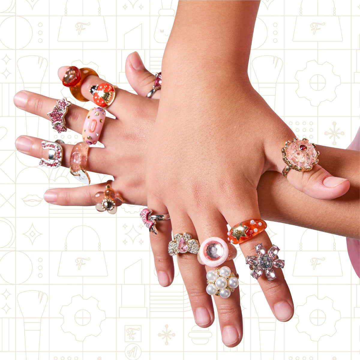 FAO Schwarz Kids Glam Rings Set, 15 Piece, Pink