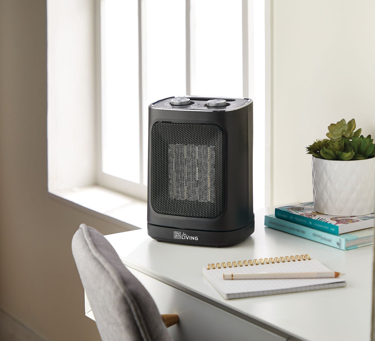For Living Oscillating 2-Setting Desk Heater