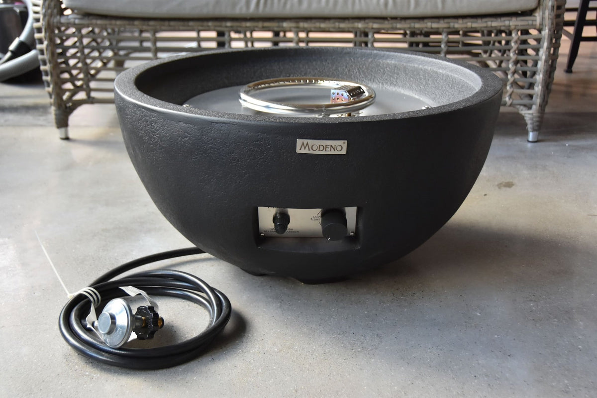 Modeno Jefferson Round Gas Fueled Outdoor Fire Bowl with PVC Cover, 40,000 BTUs, 13.7-in