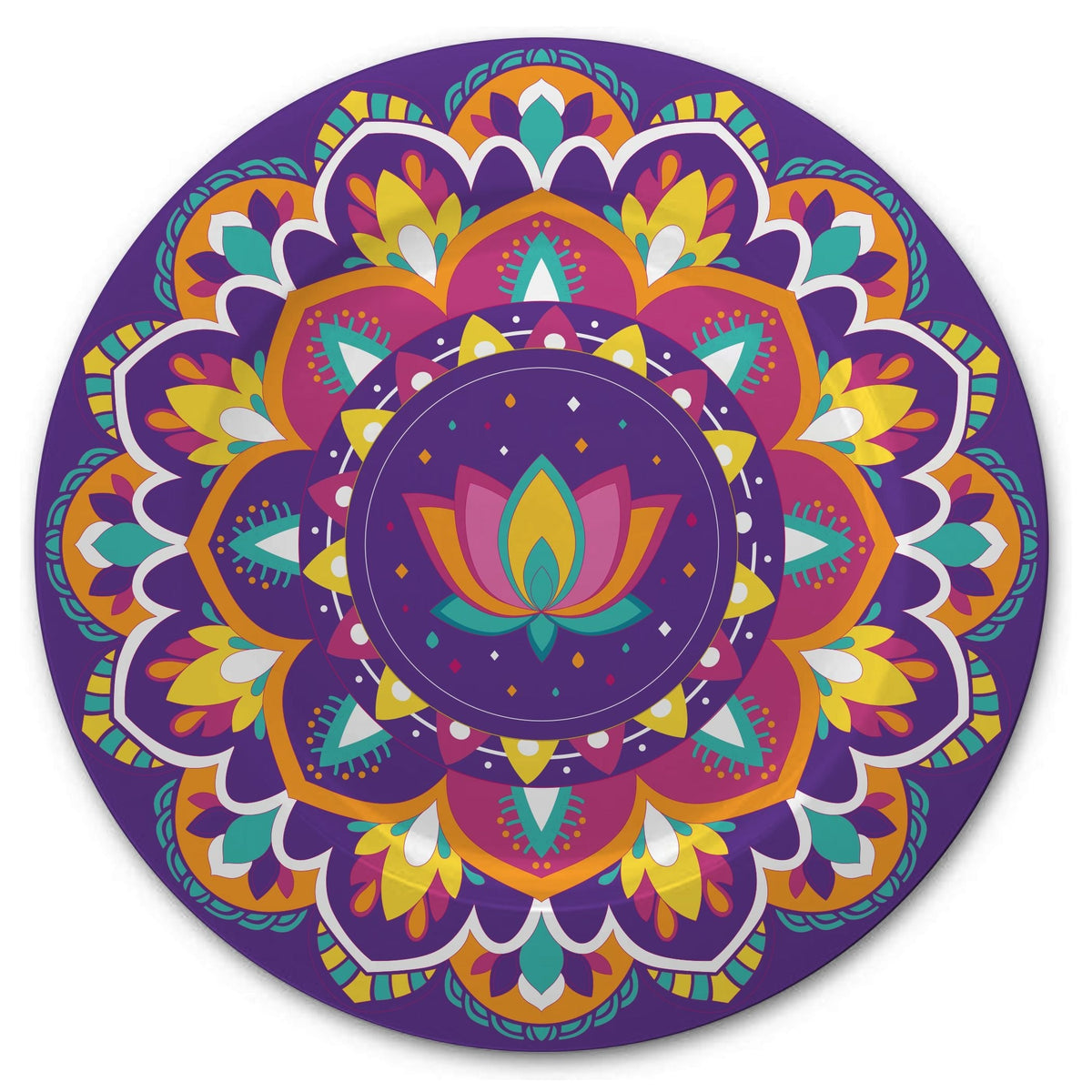 Rangoli Patterned Plastic Reusable Serving Platter, Multi-Coloured, 13.5-in, for Diwali