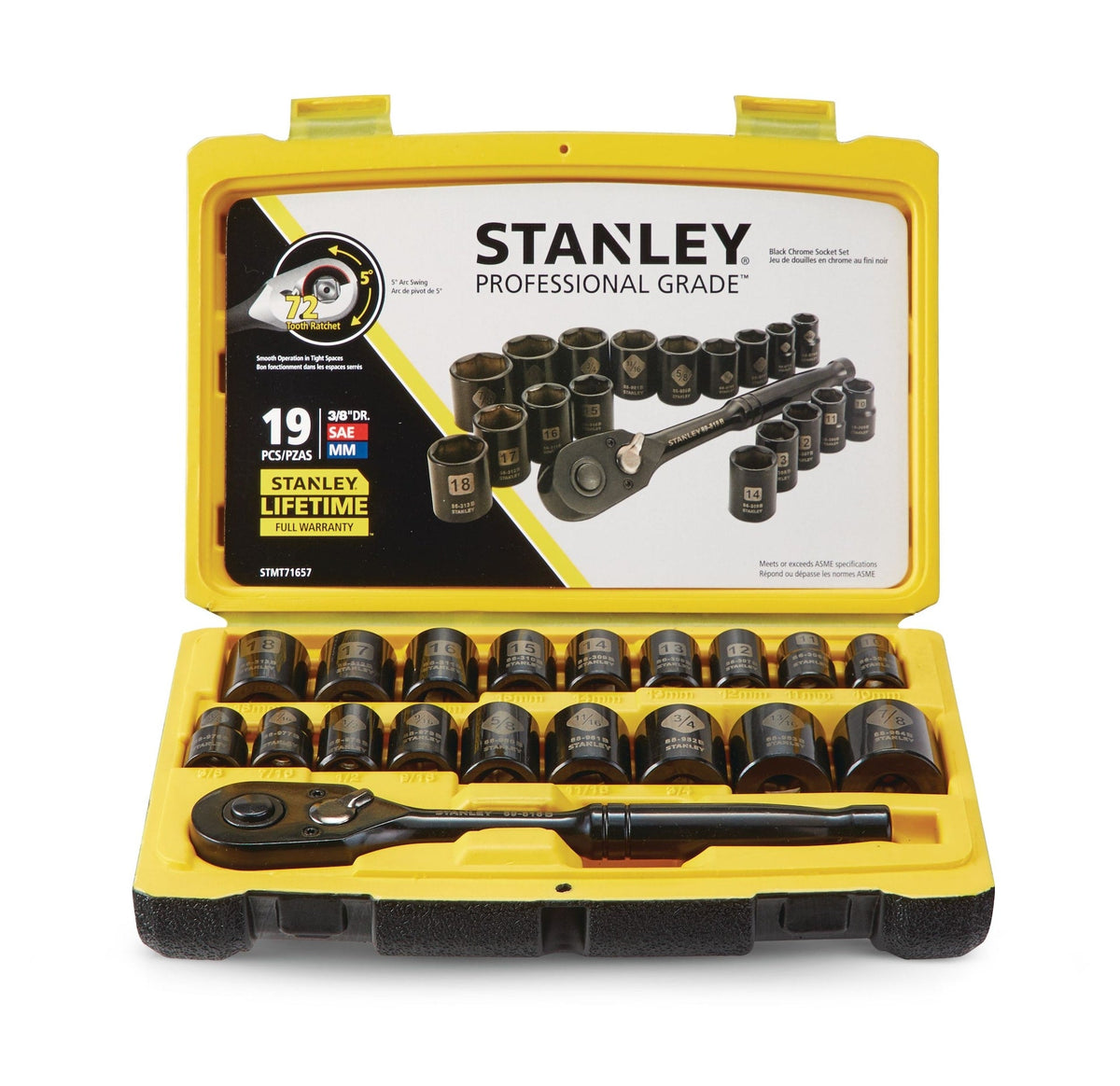 Stanley Professional Grade Black Chrome Socket Set, 19-pc, SAE/Metric