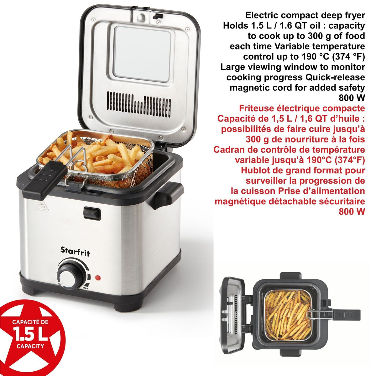 Starfrit Deep Fryer with Variable Temperature Control, 1.5-L