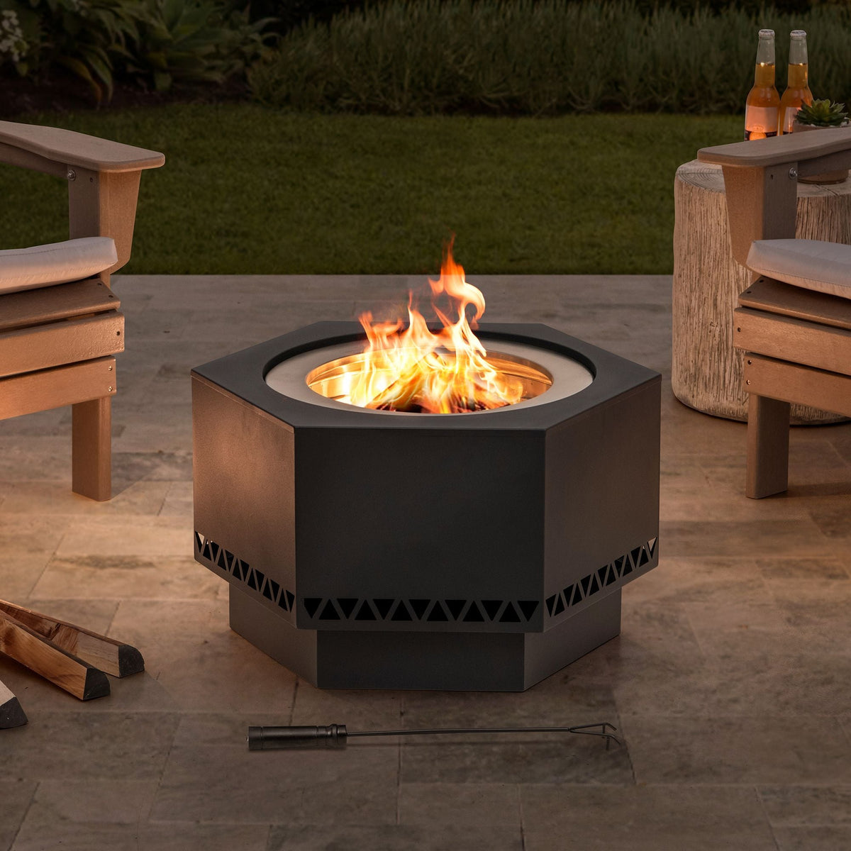 Sunjoy Lawrence Hexagonal Low Smoke Firepit, 28-in