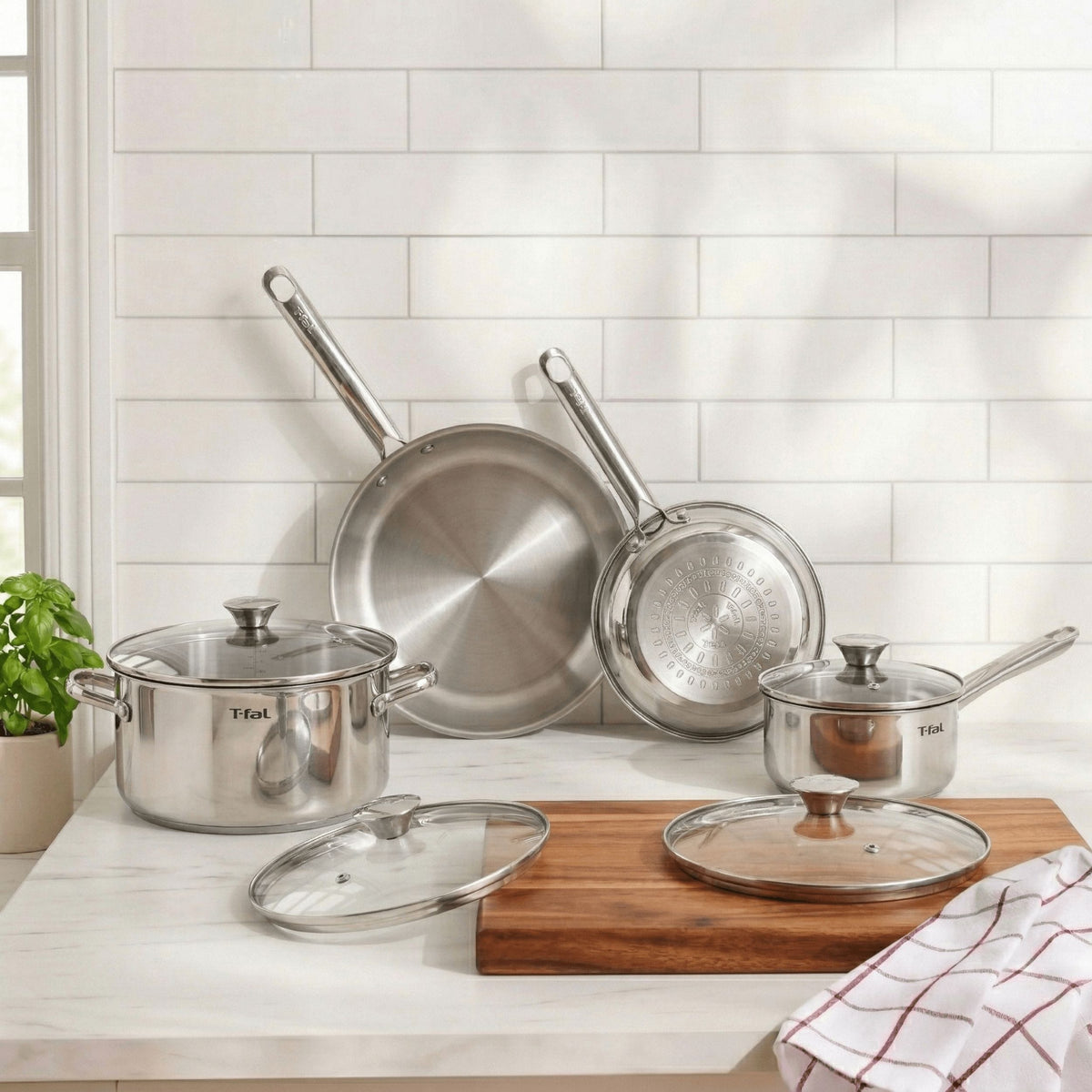T-Fal Viva Stainless Steel Cookware Set, Dishwasher & Oven Safe, Pots and Pans Set, 10-pc