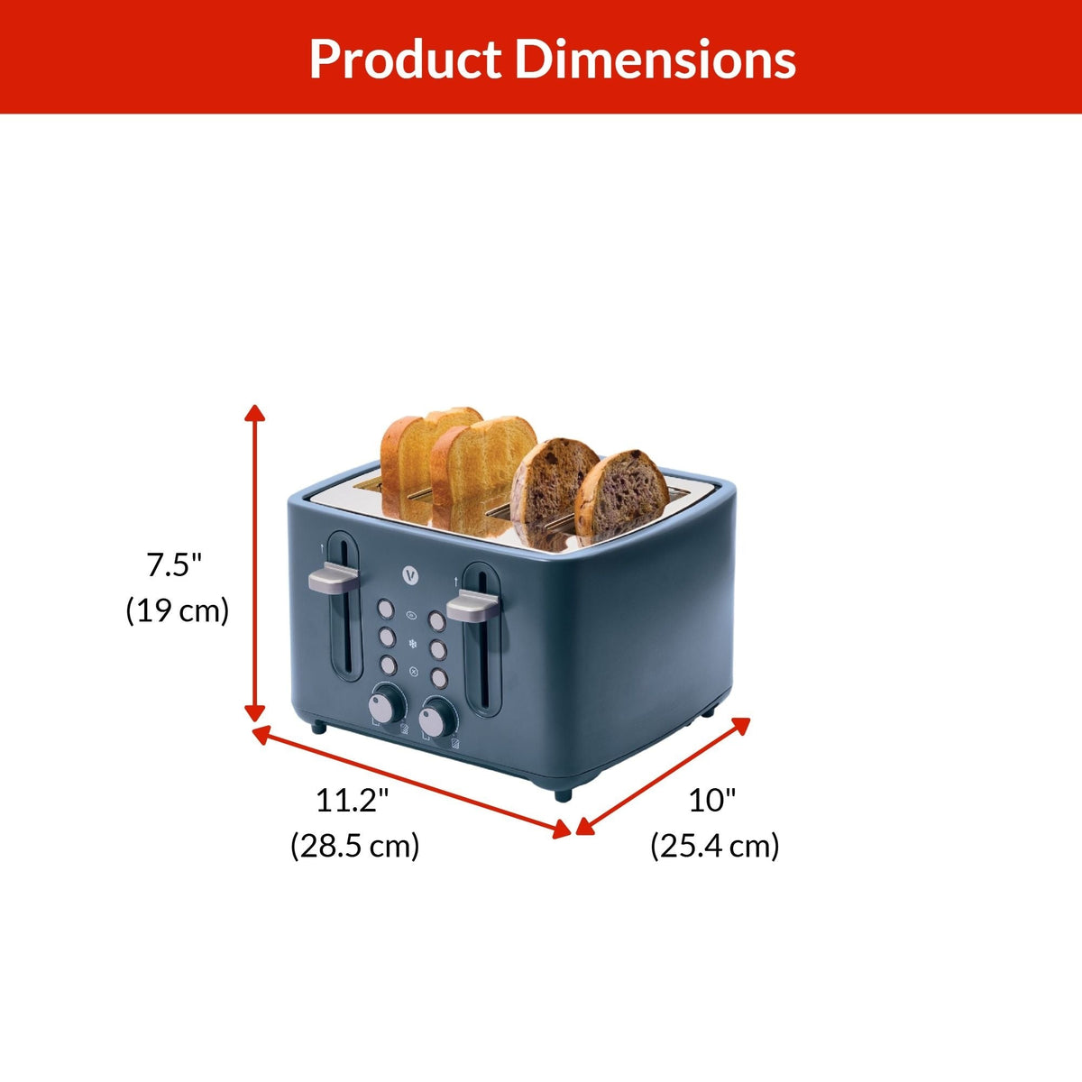 Vida 4-Slice Toaster with Extra-Wide Slots, Bluefin