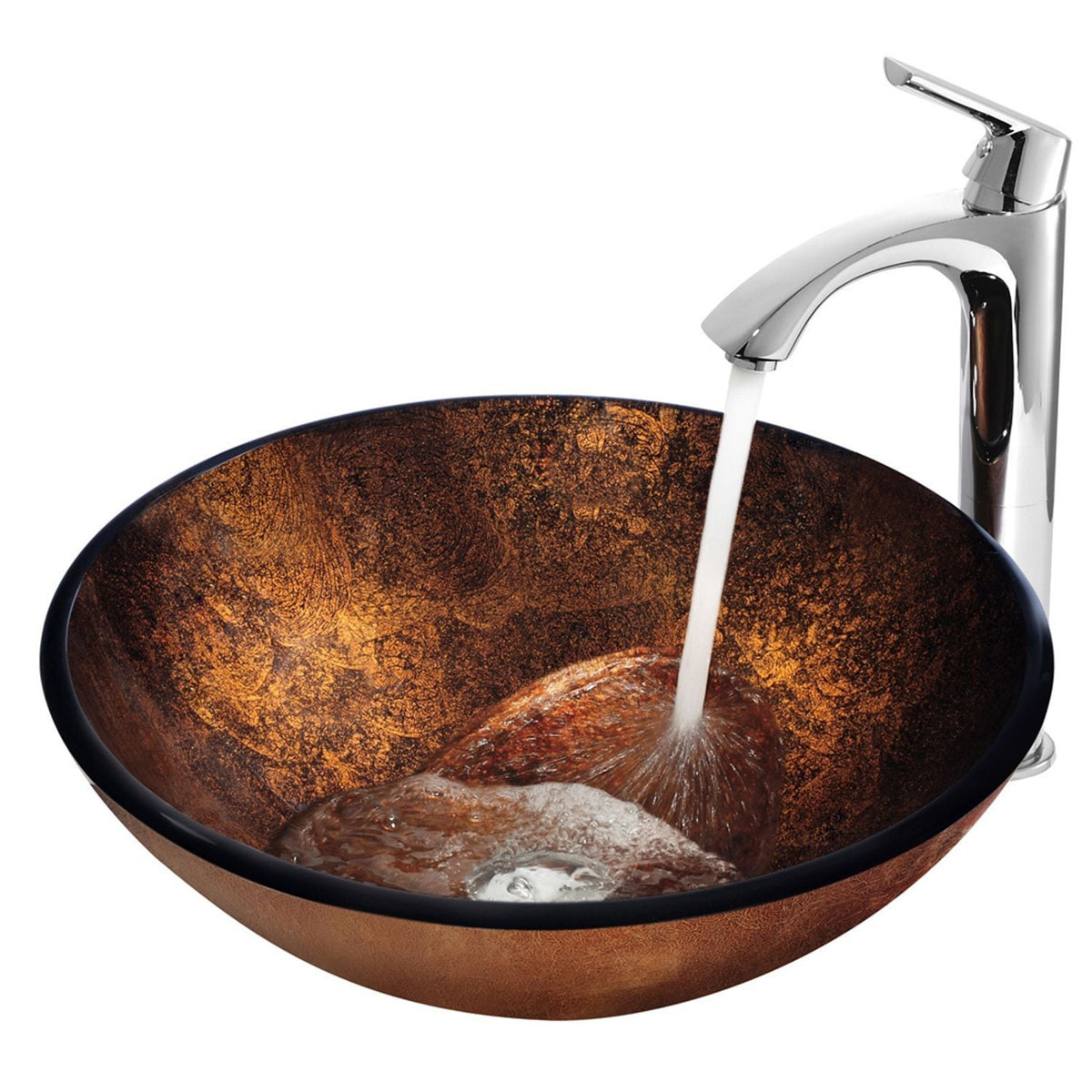 VIGO Glass Russet Brown Bathroom Sink/Basin Set with Linus Faucet and Round Vessel