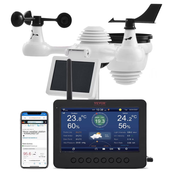 VEVOR 7-in-1 Wireless Weather Station with Wi-Fi,7 in TFT Colorful Display, Solar-Powered Outdoor Sensor, Indoor Outdoor Monitoring, Includes... U3