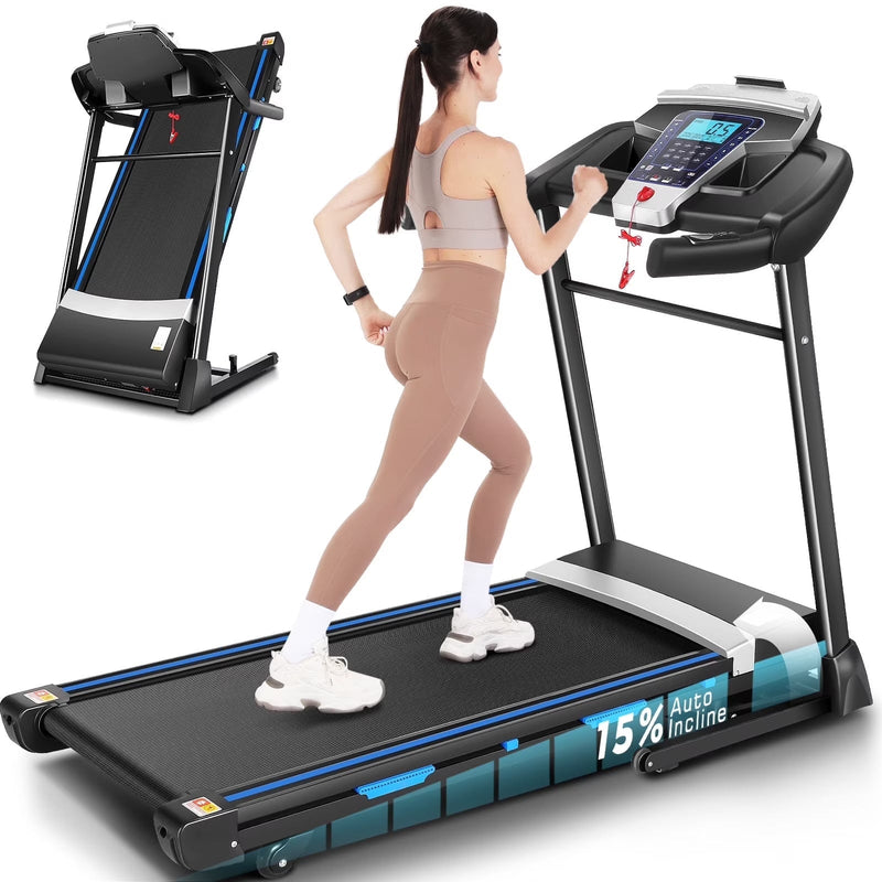 ANCHEER Folding Treadmill with 15% Auto Incline,3.25HP Ultra-silent Motor, Speed Range of 0.6~10MPH,300lb Capacity, APP Bluetooth... G0