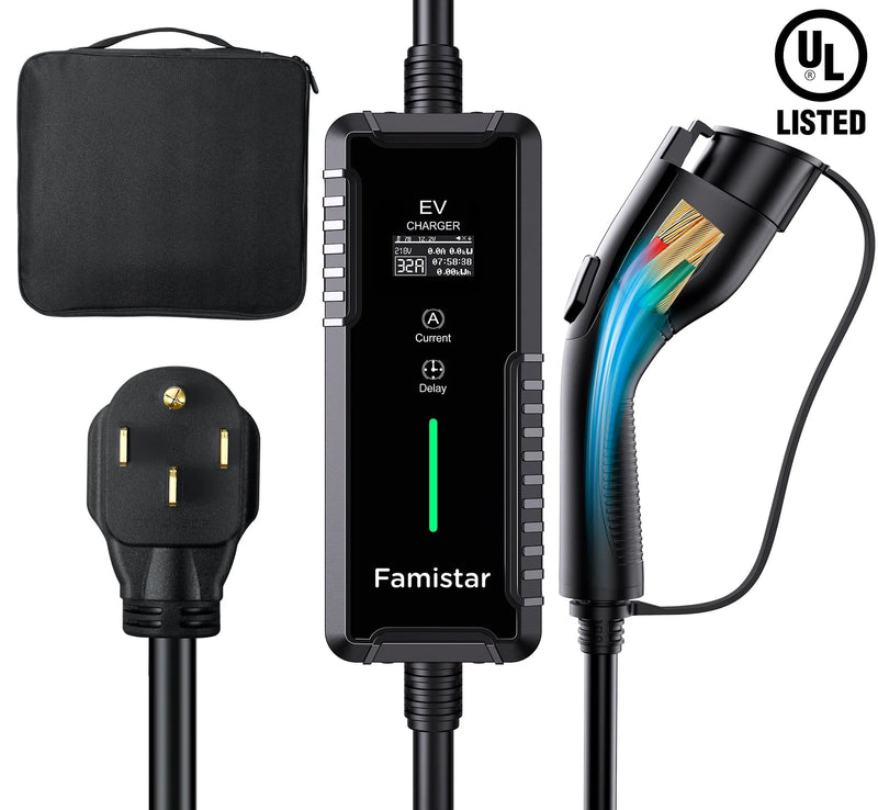 Level 2 & Level 1 EV Charger, 16Amp 110-240V Portable J1772 Electric Car Charger with Adjustable Amp Delayed Timer 25ft Long Cord O9