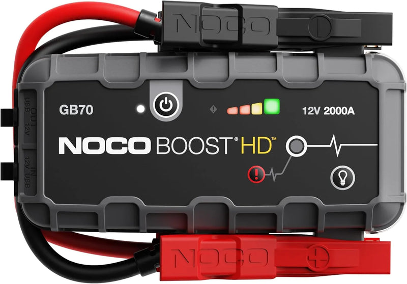 HD GB70 2000A UltraSafe Car Battery Jump Starter, 12V Battery Booster Pack, Jump Box, Portable Charger and Jumper Cables for 8.0L Gasoline and 6.0L Diesel Engines R7