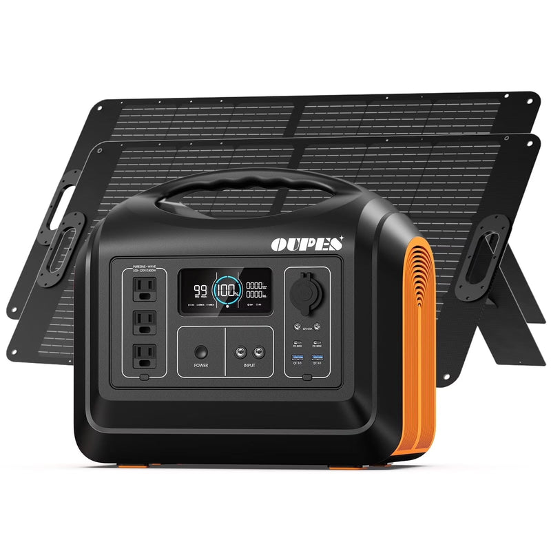 OUPES 1800W 1488Wh Portable Power Station with 2x100W Solar Panel,Solar Generator for Outdoor Camping,Home Backup,Emergency,RV X3
