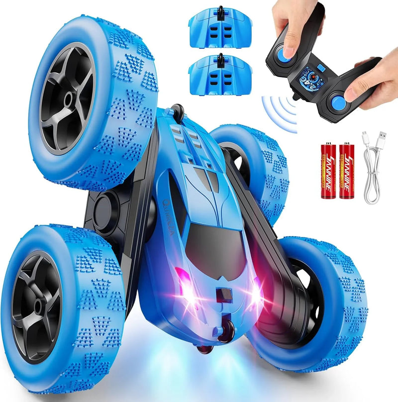 Children's version remote control car (suitable for children over 6 years old), RC car stunt toy, four-wheel drive, double-sided design, 360° rotating remote control, with headlights, is a birthday or Christmas gift for boys aged 6, 7, 8, 9, 10, 11, W1