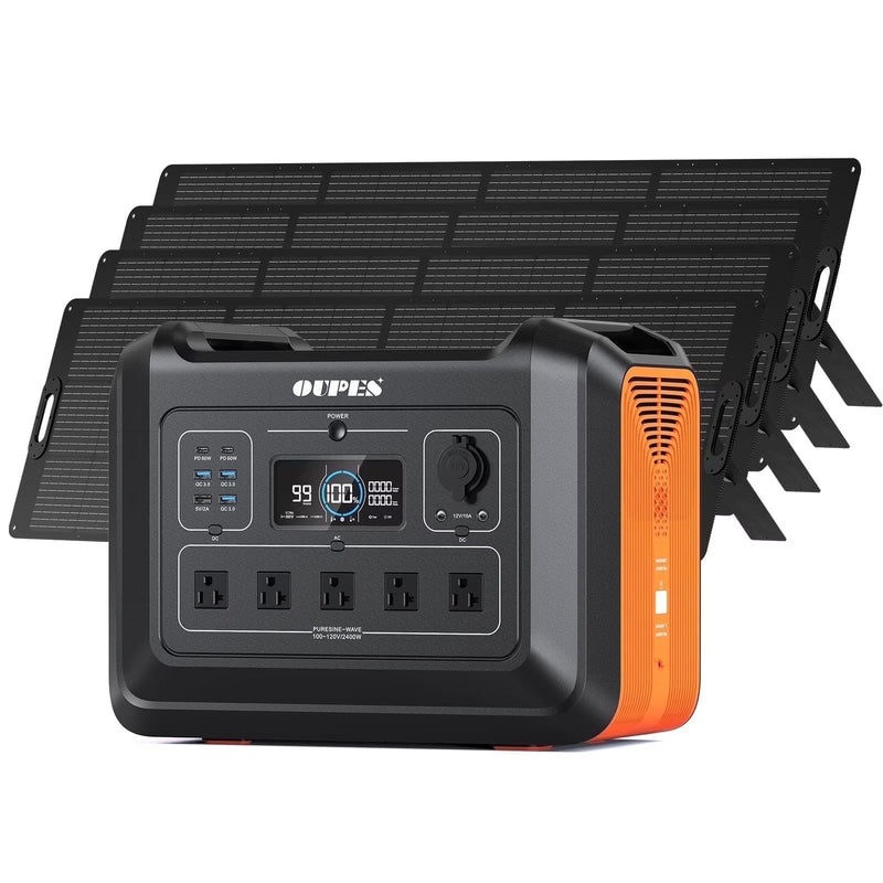 OUPES 2400W 2232Wh Portable Power Station with 4x240W Solar Panel,Solar Generator for Outdoor Camping,Home Backup,Emergency,RV E2