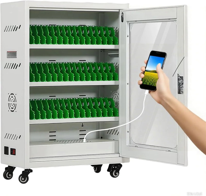 Mobile Charging Cabinet for Cell Phone, 50 Device Charging Station, USB Charging Cart Locker, with Wheels & Combination Lock, Secure Phone Storage Cabinet (50Slots) I0