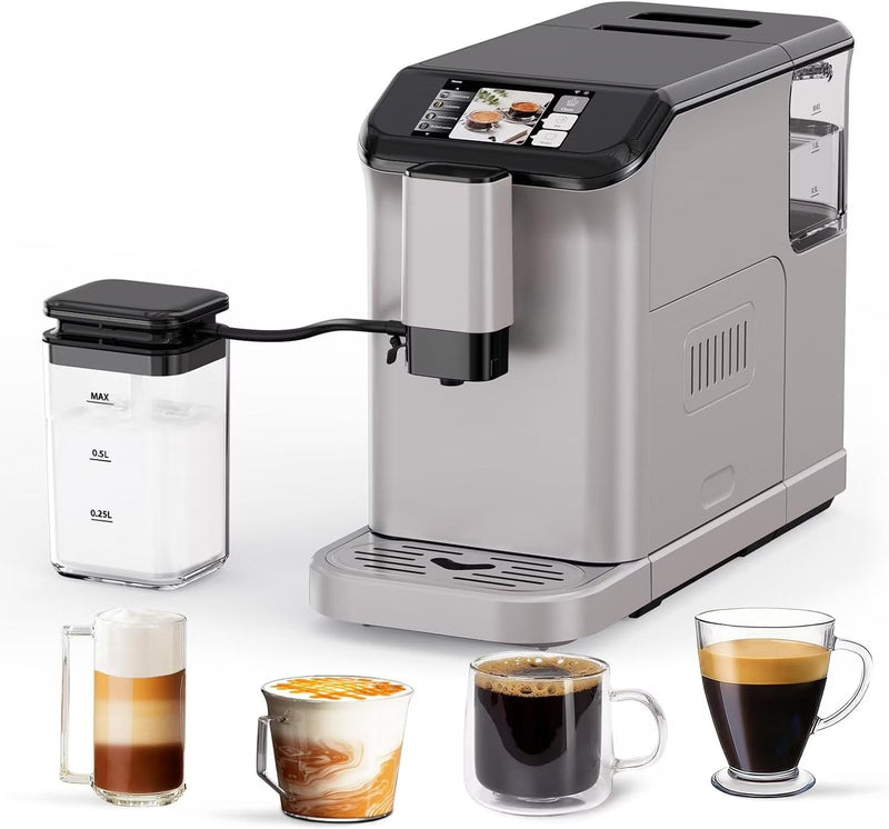 Full Automatic Espresso Machine with Built-In Grinder Milk Frother - FTF Touchscreen Coffee Maker for Latte/Cappuccino, 20 Bar Pressur 1.5L Water... O4