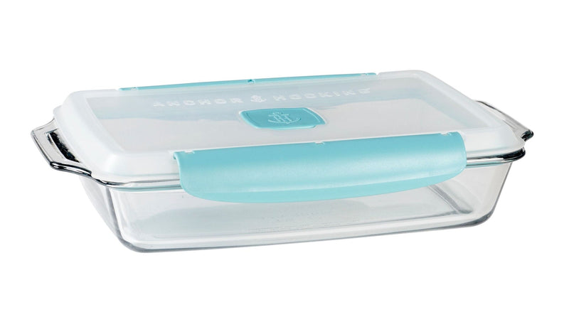 Anchor Hocking Rectangular Glass Bakeware Container with TrueLock Vented Locking Lid, 3-qt K3