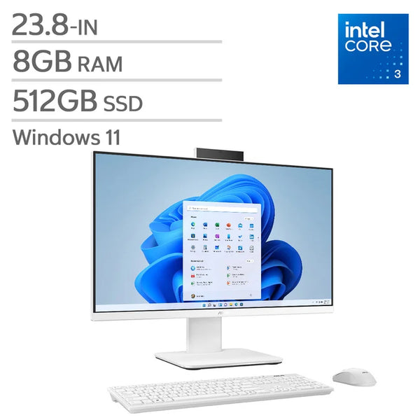 ASUS 23.8-in All-in-One Desktop, Intel Core i3-1315U - 8GB RAM, 512 GB SSD H6