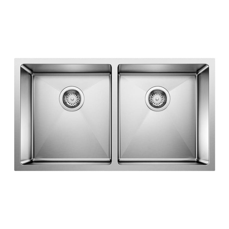 Blanco Quatrus R15 32-in 50/50 Double Bowl Undermount Stainless Steel Kitchen Sink F8