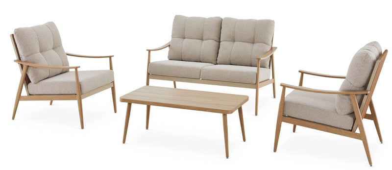 CANVAS Elmvale Outdoor Patio Conversation Set with Rattan Back and Tufted Cushions, Tan, 4-pc Y2