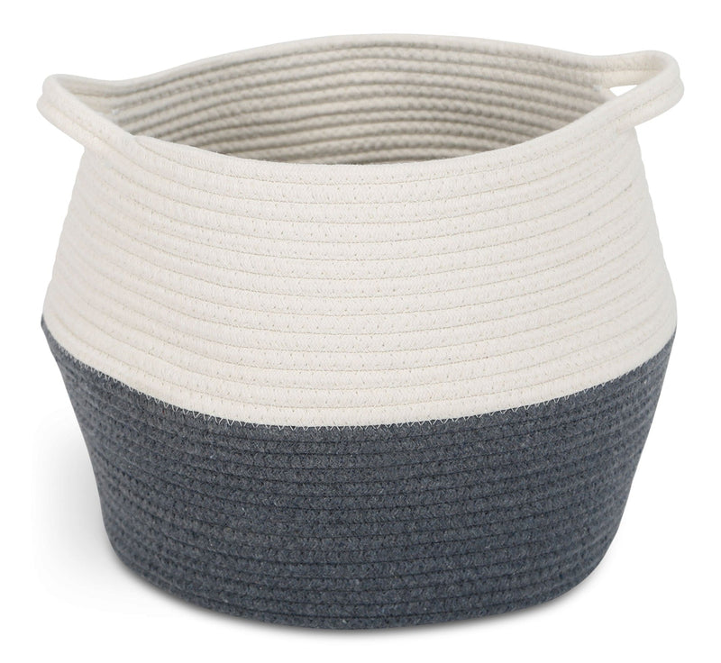 CANVAS Henley Round Rope Basket, White/Grey, 12.6 x 12.6 x 11.8-in C5