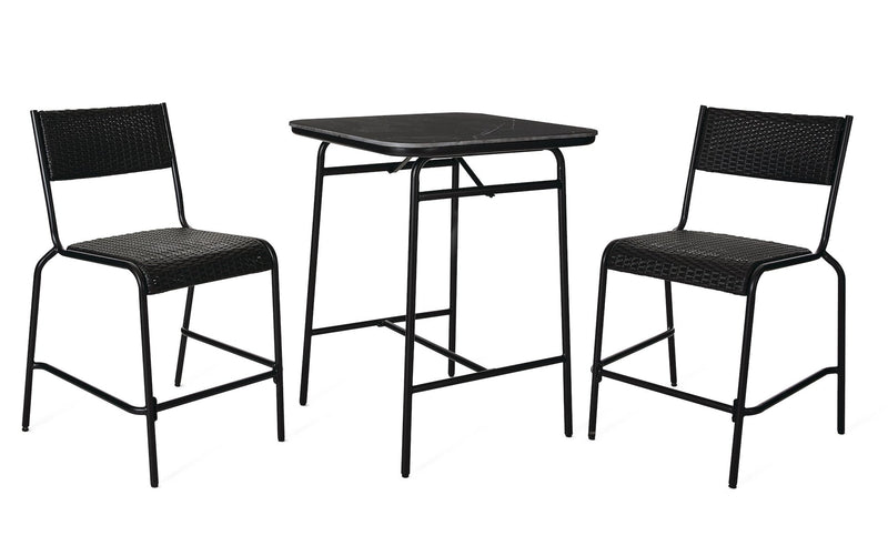 CANVAS Kensington Outdoor Patio High Dining Set with Stone Table Top, Black, 3-pc F2