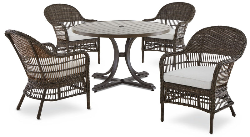 CANVAS Lorette Outdoor Patio Round Dining Set with Wicker Chairs and Built-in Umbrella Pedestal, Brown, 5-pc O7