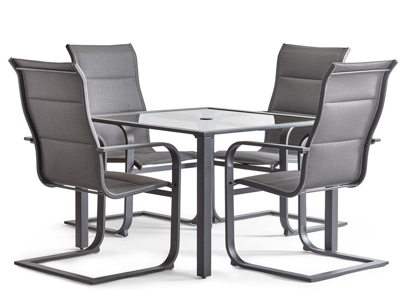 CANVAS Minden Steel Outdoor Patio Dining Set with Glass Top Table, Grey, 5-pc K2
