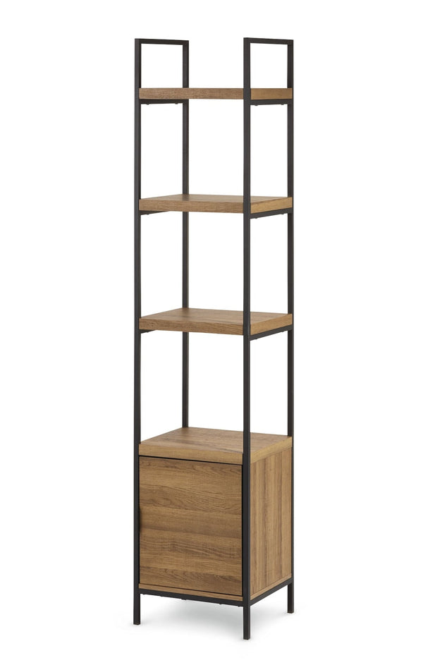 CANVAS Robson 4-Tier Metal Frame Narrow Bookcase With Storage Door, Oak Finish E1