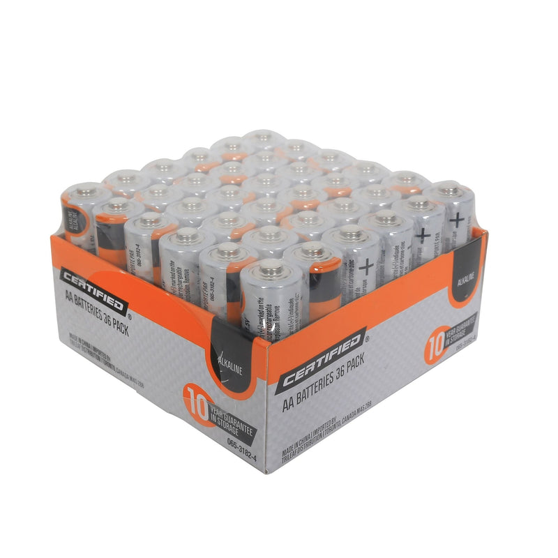 Certified AA Alkaline Battery Set, All Purpose, Long Shelf Life, 36-pk G6