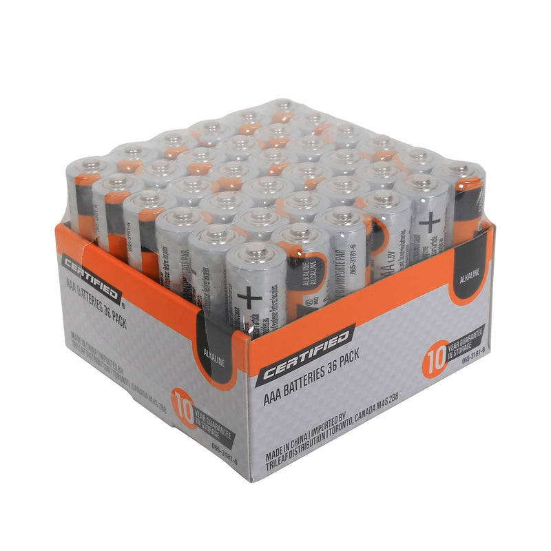 Certified AAA Alkaline Battery Set, All Purpose, Long Shelf Life, 36-pk E9