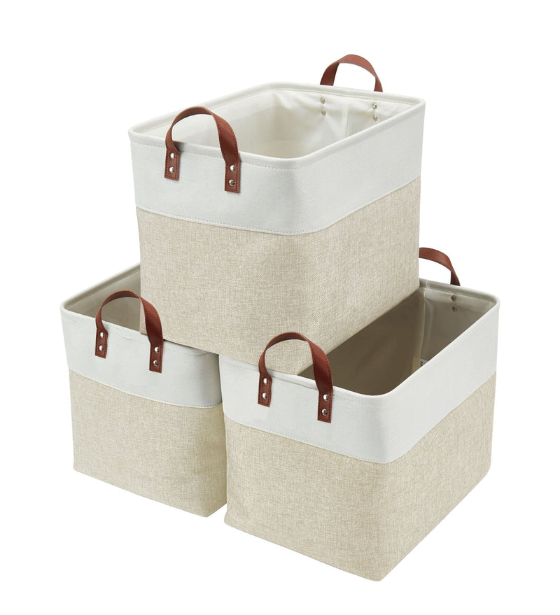 Decomomo Jumbo Foldable Storage Basket, 42-L, 3-pk, Beige I8