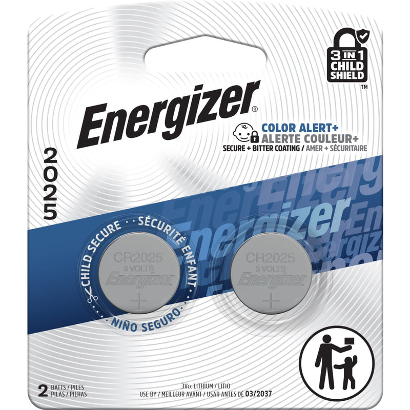 Energizer 2-pk CR2025 3V / 3 Volt Lithium Coin Cell Batteries, Long Lasting O2