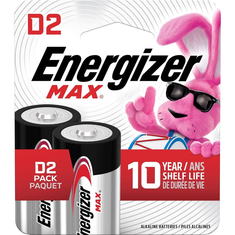 Energizer Max 2-pk D Alkaline Batteries, Long Lasting, All Purpose W8