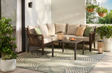 FOR LIVING Bracebridge All-Weather Wicker Outdoor Patio Sectional with Woodgrain Steel Table Top, Brown, 3-pc