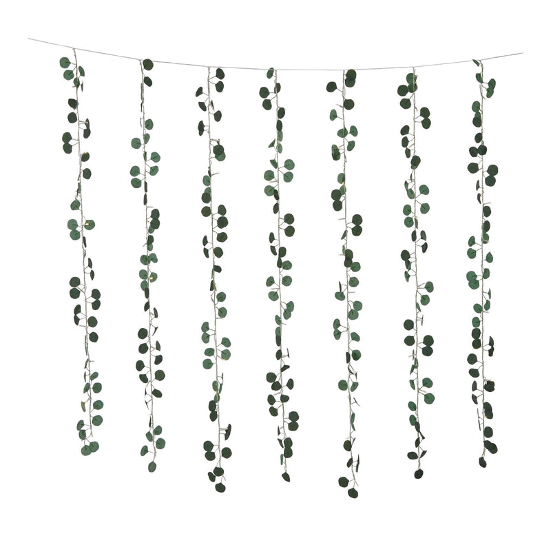 For Living Outdoor 12-Strand Warm White LED Curtain String Lights with Eucalyptus Leaves, 11.48-ft D4