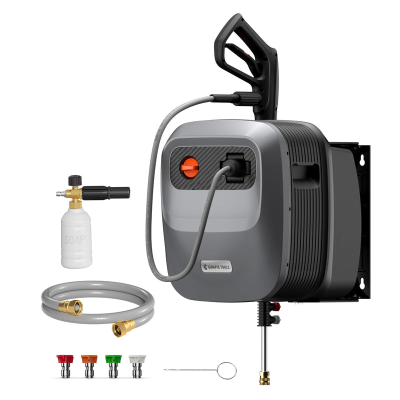 Giraffe Tools Grandfalls G20 Wall Mounted 1900 PSI 2.2 GPM Brushless Electric Pressure Washer with 65-ft Retractable Hard Hose T1