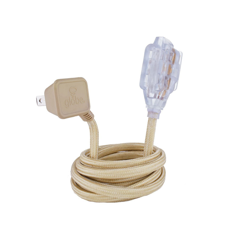 Globe 9-ft 16/2 Fabric Extension Cord, Right Angle Plug, 3 Outlets, Gold X2