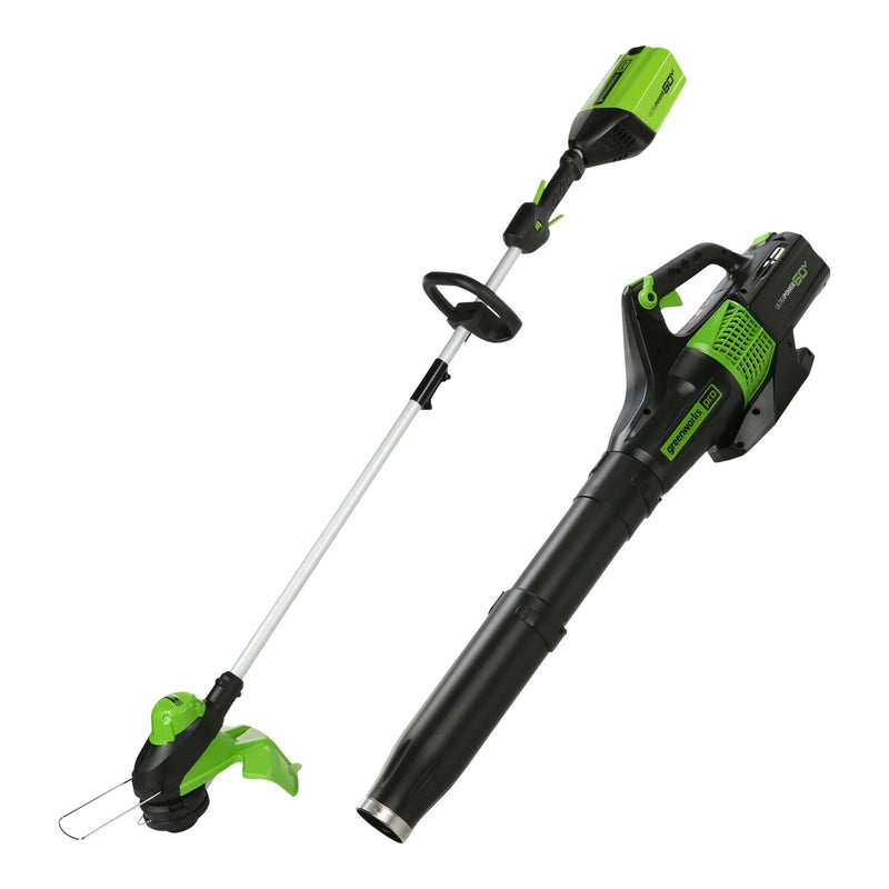Greenworks 60V 13-in String Trimmer & 540CFM/140MPH Blower Combo Kit with 4.0Ah Battery & Charger E4