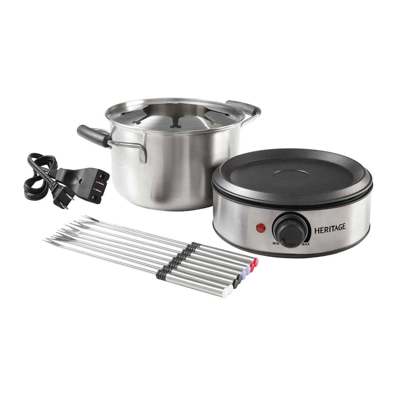 Heritage Stainless Steel Electronic Fondue Set with 8 Fondue Forks, Dishwasher Safe, 3L, 12-pc D9
