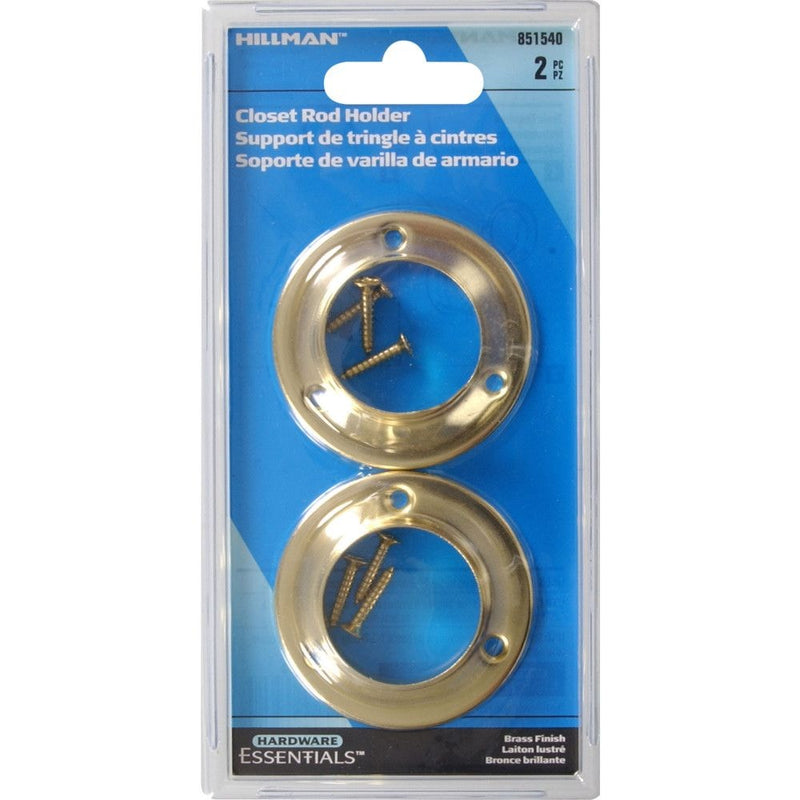 Hillman Closet Rod Holder, Mounting Hardware Included, Brass-Plated, 2-pc X6