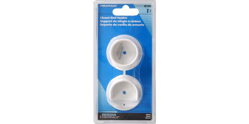Hillman Closet Rod Holder, Mounting Hardware Included, White, 2-pc R9