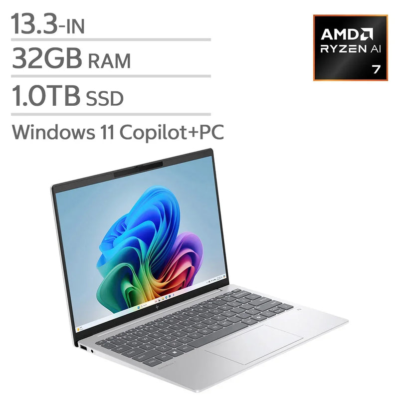 HP Omnibook 7 Aero 13.3-in. Copilot+ PC Laptop, AMD Ryzen AI 7 350, 32 GB RAM, 1 TB SSD N0