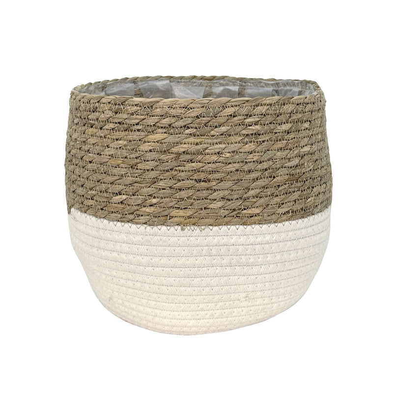 Lynne Weave Cotton Jute Round Basket Planter with Leaf-Proof Plastic Lining, 10-in L3