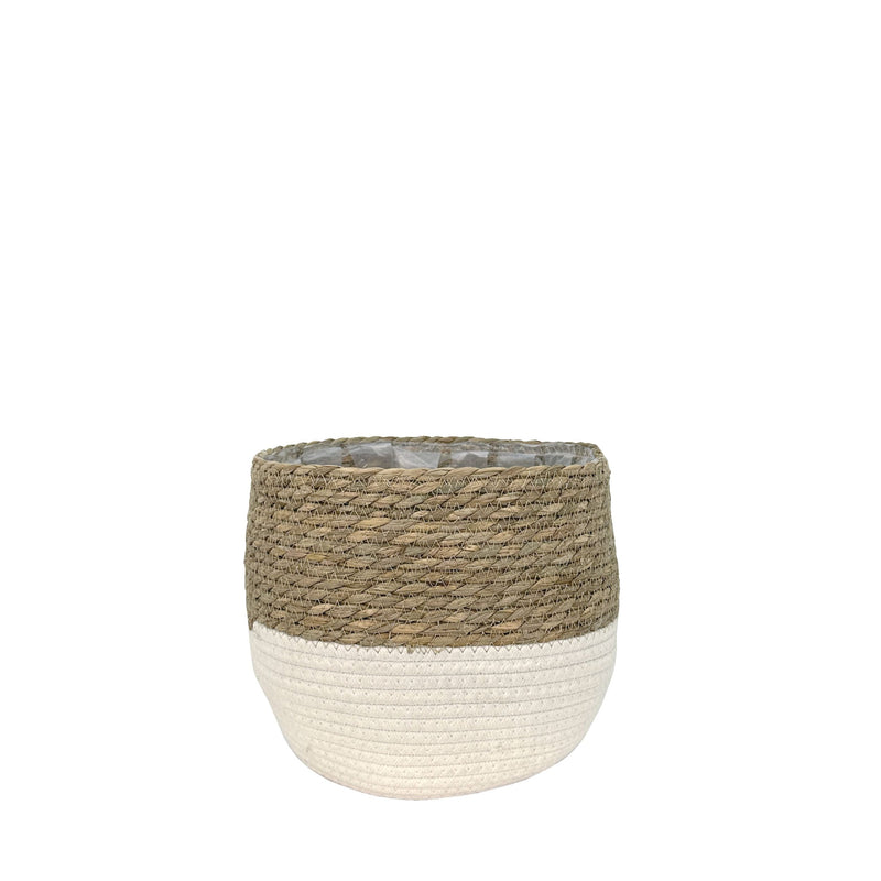 Lynne Weave Cotton Jute Round Basket Planter with Leaf-Proof Plastic Lining, 4-in Z6