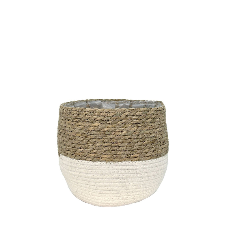 Lynne Weave Cotton Jute Round Basket Planter with Leaf-Proof Plastic Lining, 6-in K1
