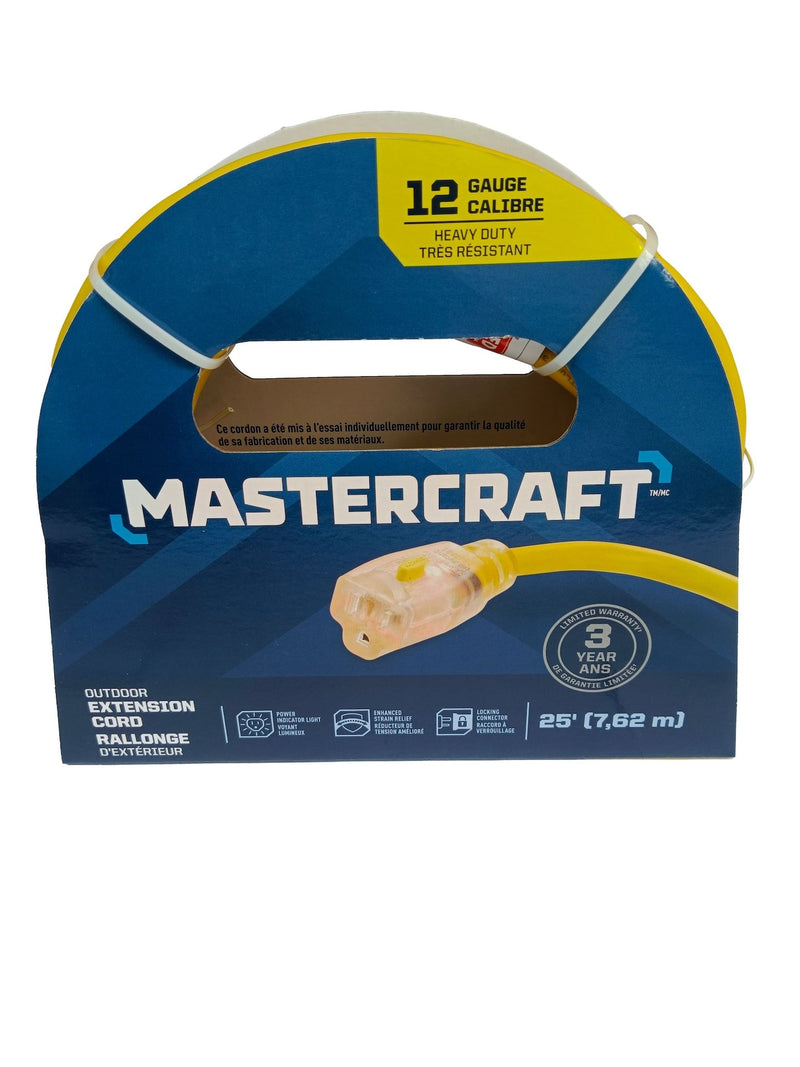 Mastercraft Outdoor Extension Cord with Grounded Outlet and Lighted End, Yellow E4