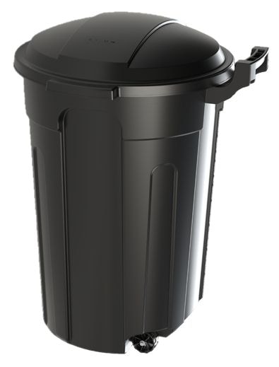 Mastercraft Resin Circular Wheeled Outdoor Garbage Can with Lid, Black, 121-L L5