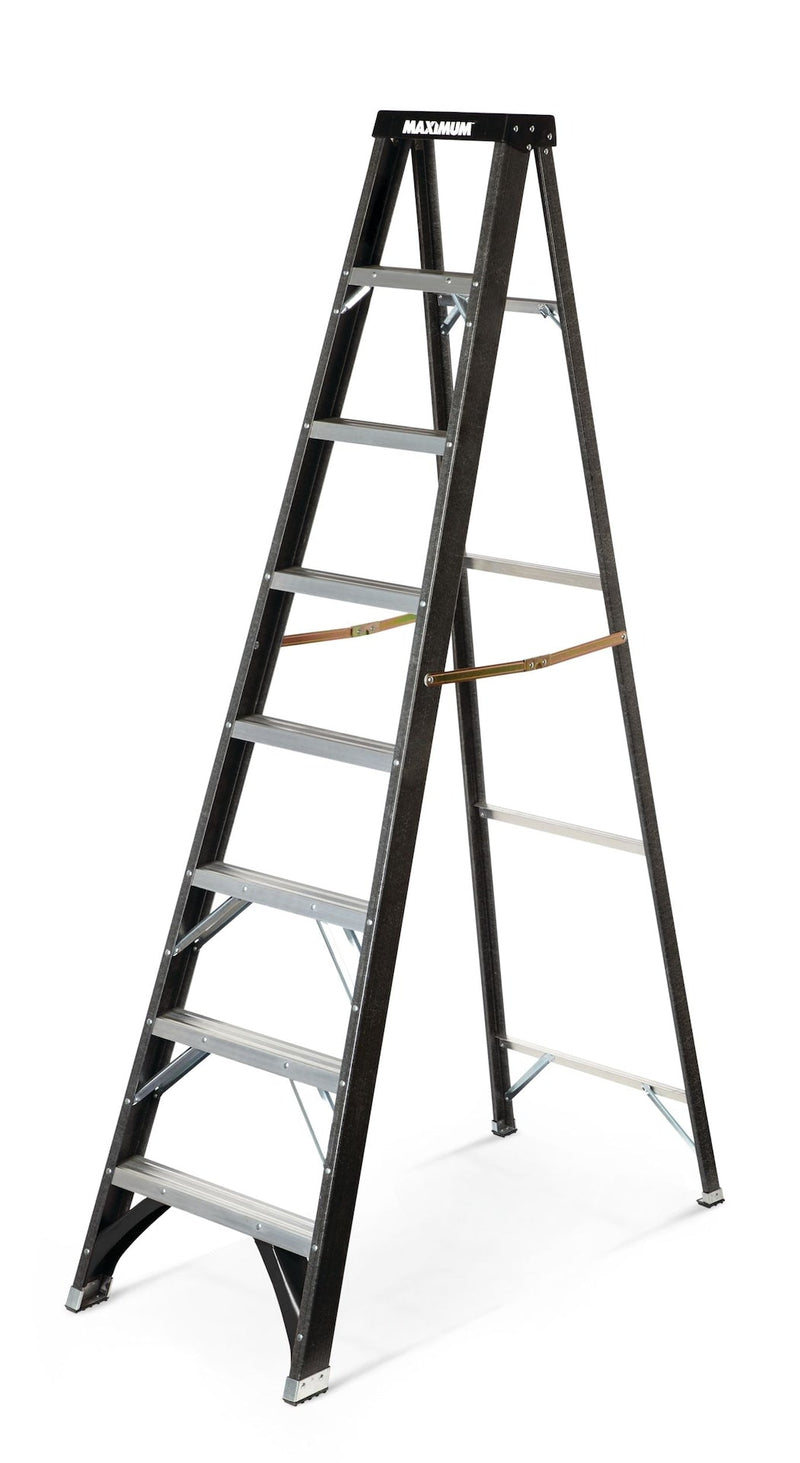 MAXIMUM Grade 1 Fibreglass Heavy-Duty Industrial Step Ladder, 250-lb, 8-ft V3