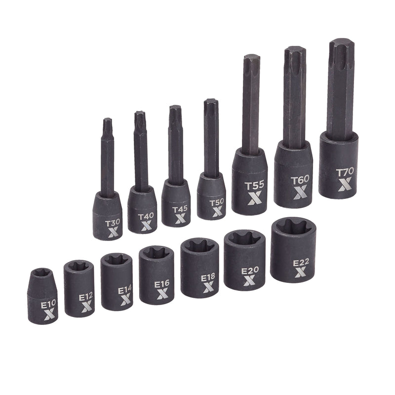 MAXIMUM Torx & E-Torx Impact Bit Socket Set, 14-pc, SAE/Metric L6